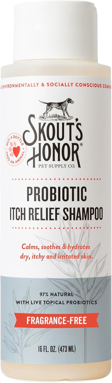 SKOUT'S HONOR Probiotic Itch Relief Shampoo for Dogs, 16 oz | Non-Medicated Microbiome-Friendly Formula with Avocado Oil and Omega-3s, Paraben & Sulfate-Free, Unscented