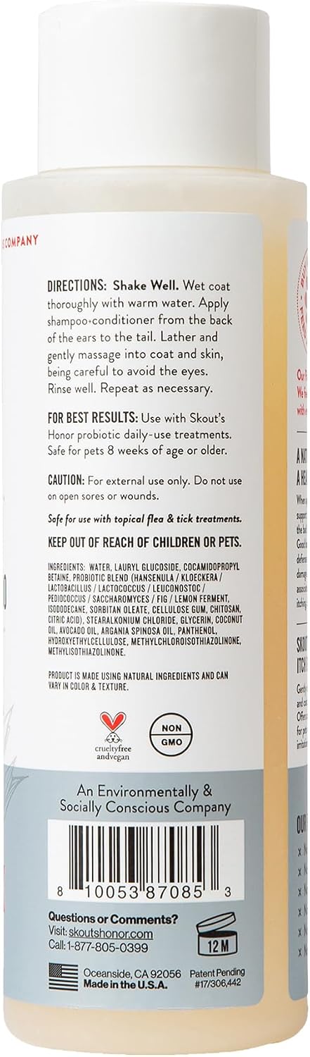 SKOUT'S HONOR Probiotic Itch Relief Shampoo for Dogs, 16 oz | Non-Medicated Microbiome-Friendly Formula with Avocado Oil and Omega-3s, Paraben & Sulfate-Free, Unscented