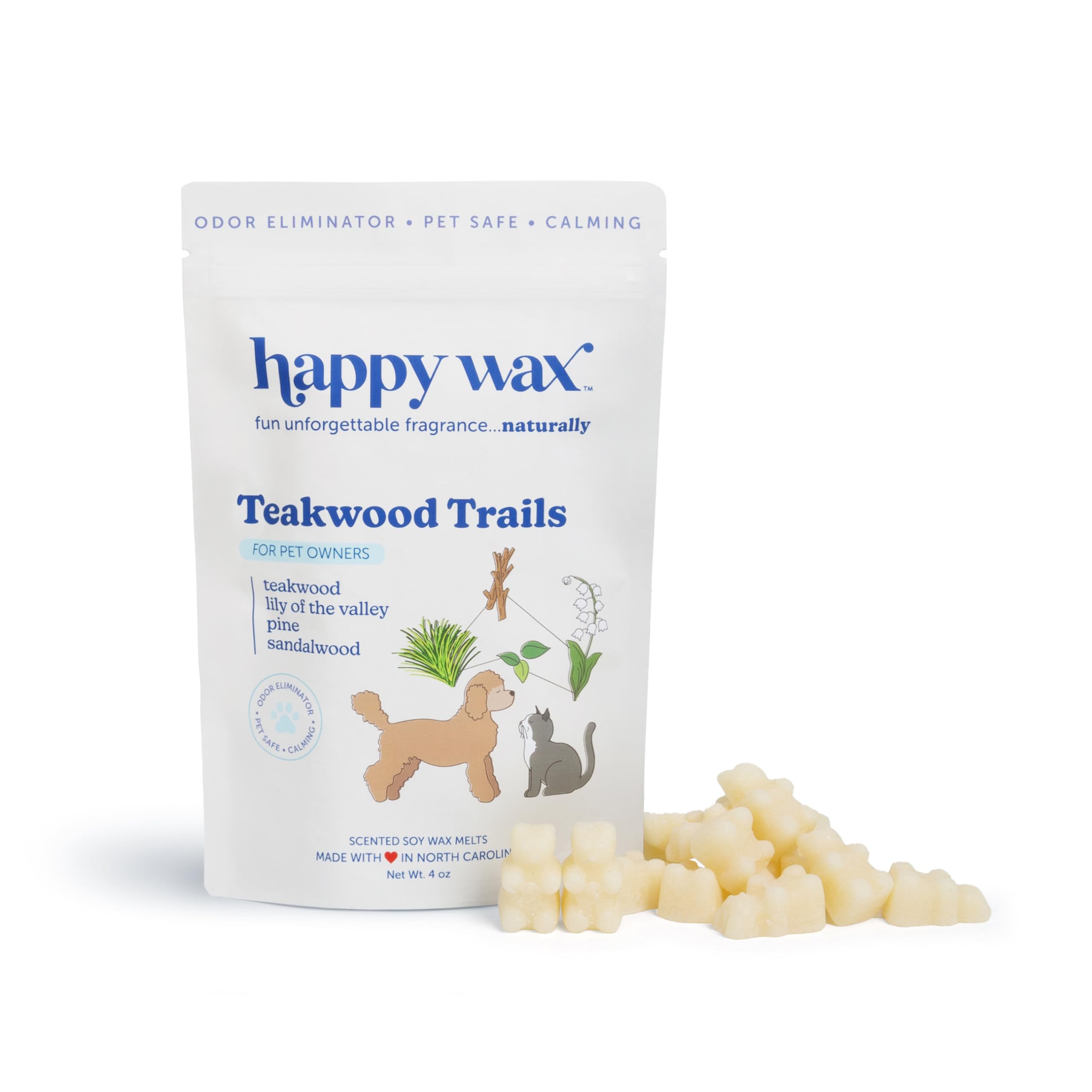 Happy Wax Pet Scents Collection: Pet Safe, Odor Eliminating, Non-Toxic Scented Soy Wax Melts – Total 6oz Variety Pack: Teakwood Trails, Lavender Fields, and Sugared Fruit