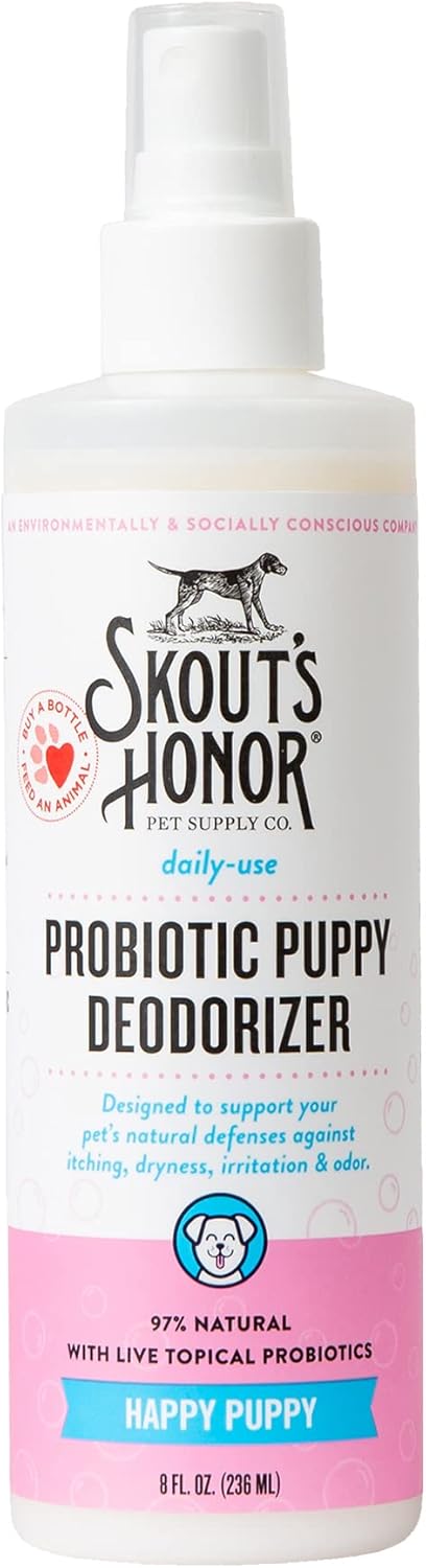 SKOUT'S HONOR Probiotic Puppy Deodorizing Spray - Happy Puppy, 8 oz | Hydrating Daily-Use Formula for Puppies and Dogs, Microbiome-Friendly with Avocado Oil and Omega-3s, 97% Natural