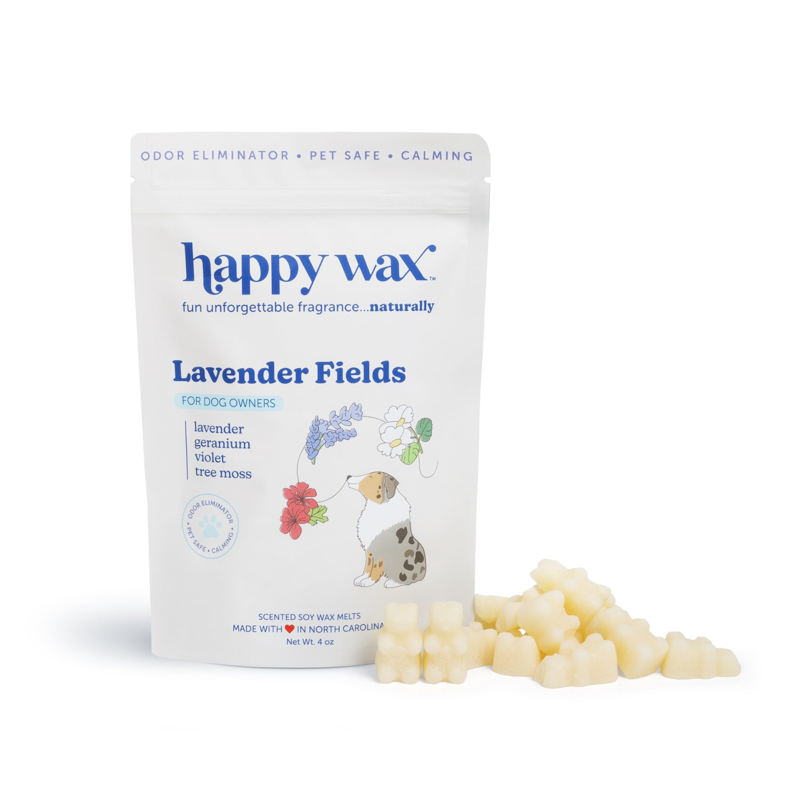 Happy Wax Pet Scents Collection: Pet Safe, Odor Eliminating, Non-Toxic Scented Soy Wax Melts – Total 6oz Variety Pack: Teakwood Trails, Lavender Fields, and Sugared Fruit