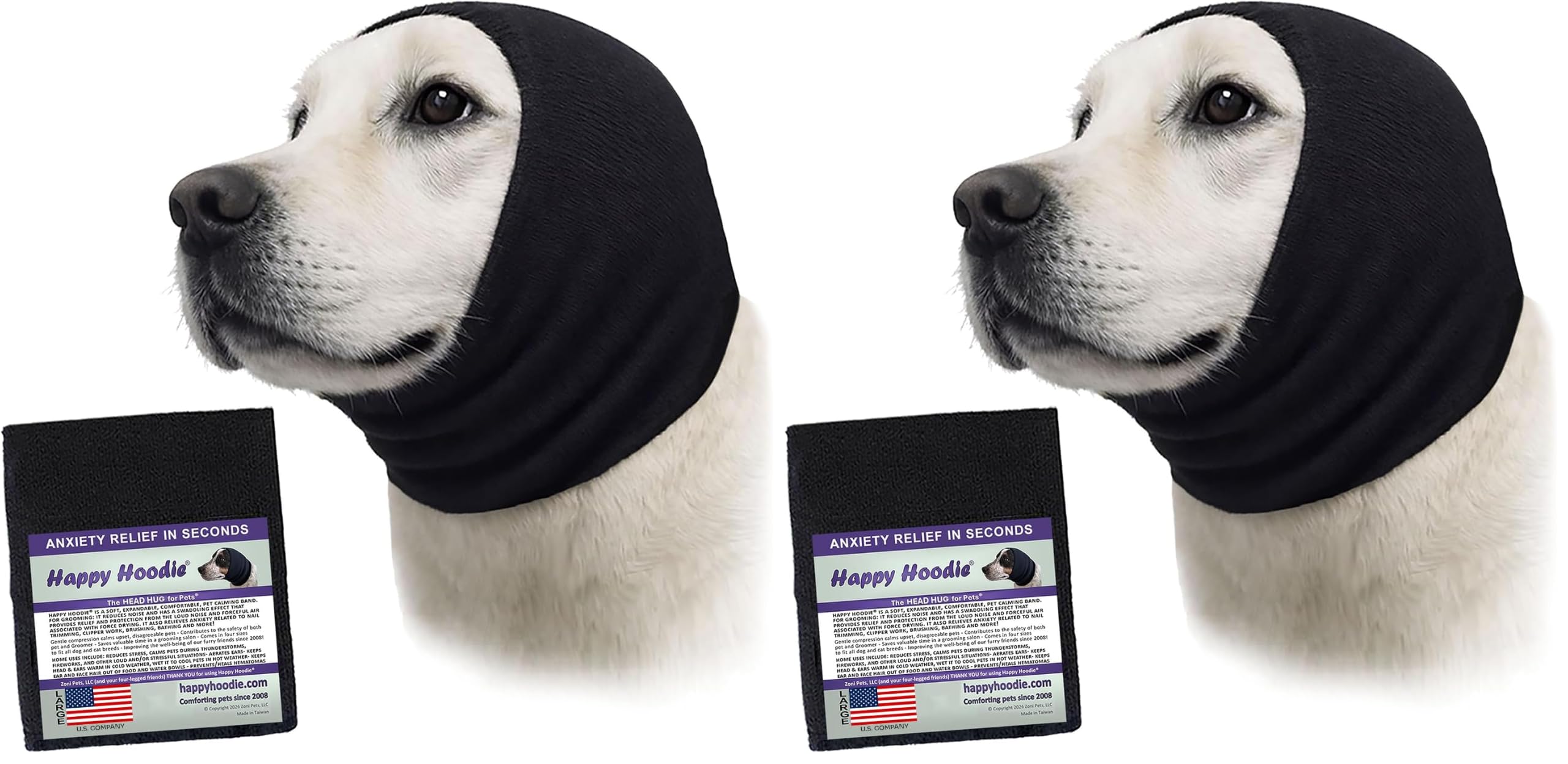 Happy Hoodie The Original Dog & Cat Calming Band - American Brand - Anxiety Relief/Noise Protection-Grooming-Thunder-Fireworks (Large, Blue) - Since 2008