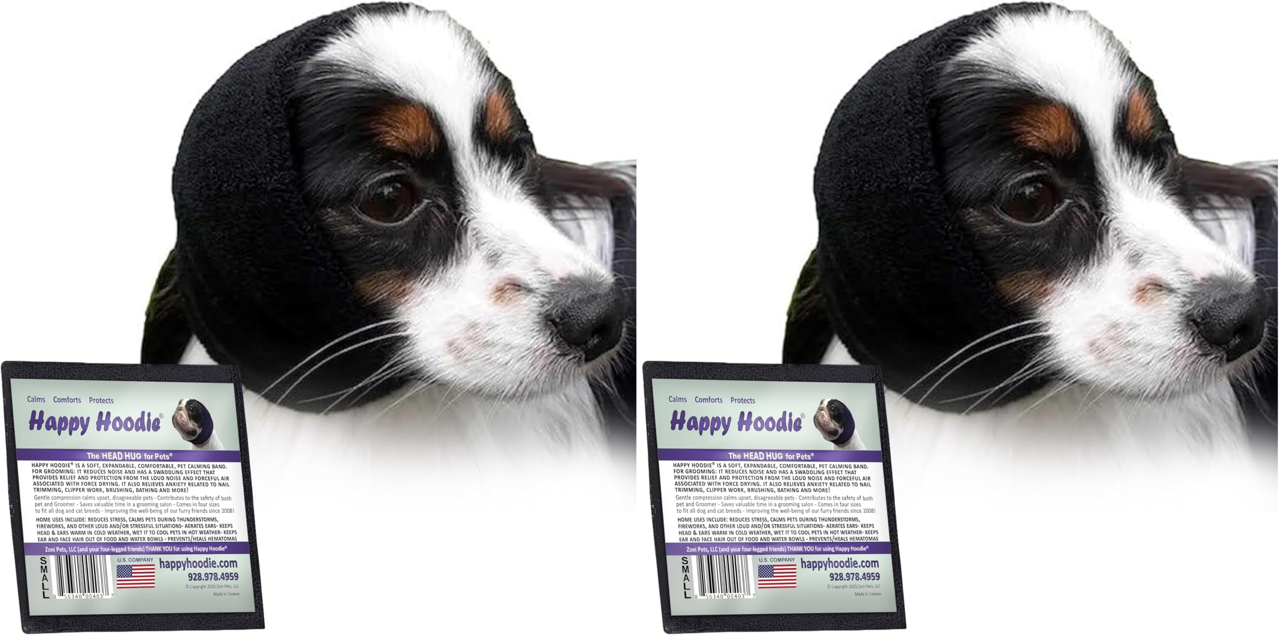 Happy Hoodie The Original Dog & Cat Calming Band - American Brand - Anxiety Relief/Noise Protection-Grooming-Thunder-Fireworks (Large, Blue) - Since 2008