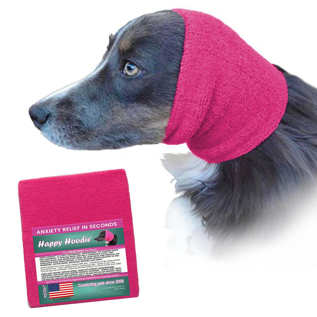 Happy Hoodie The Original Dog & Cat Calming Band - American Brand - Anxiety Relief/Noise Protection-Grooming-Thunder-Fireworks (Large, Blue) - Since 2008