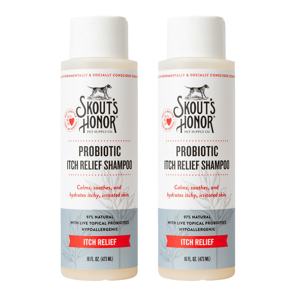 SKOUT'S HONOR Probiotic Itch Relief Shampoo for Dogs, 16 oz | Non-Medicated Microbiome-Friendly Formula with Avocado Oil and Omega-3s, Paraben & Sulfate-Free, Unscented