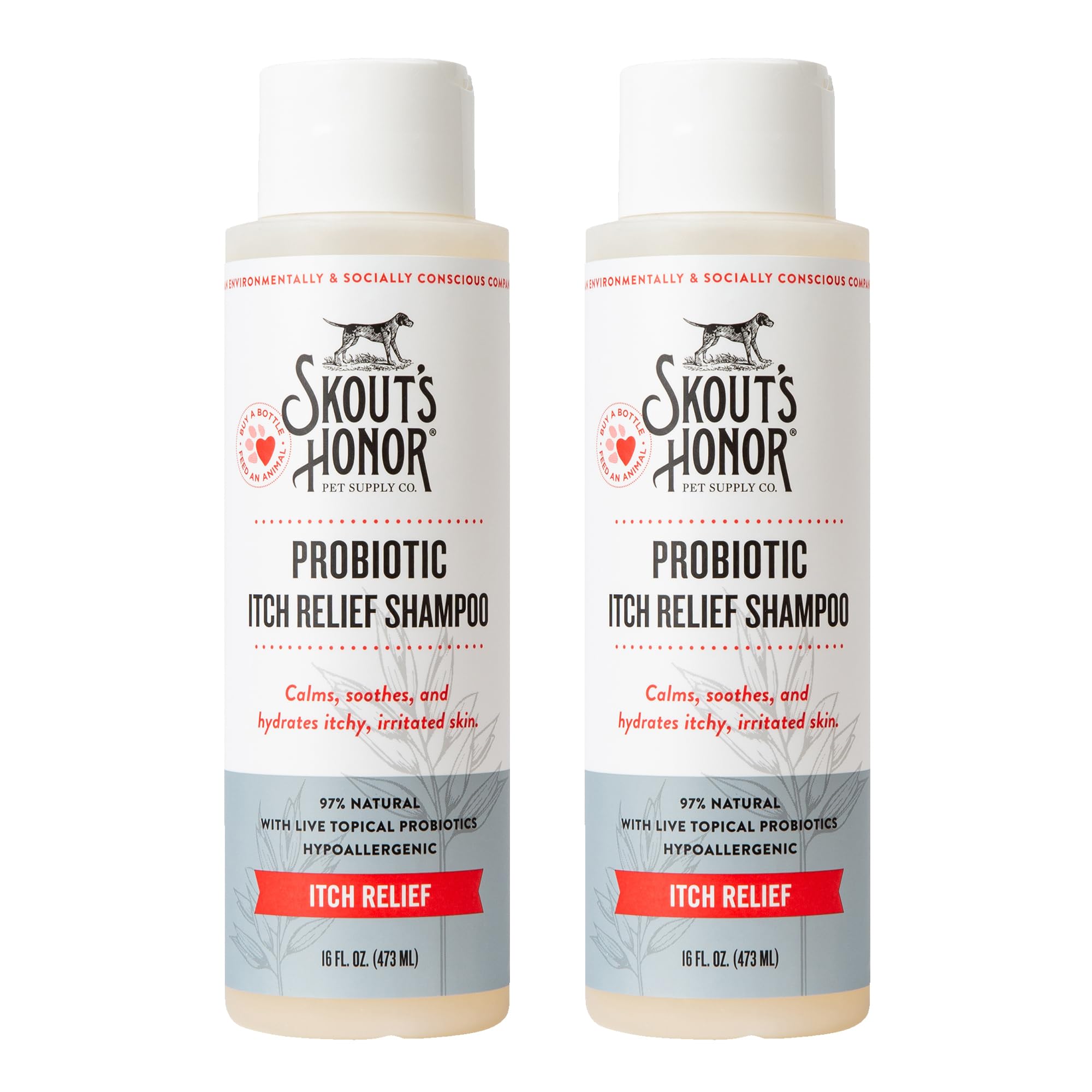 SKOUT'S HONOR Probiotic Itch Relief Shampoo for Dogs, 16 oz | Non-Medicated Microbiome-Friendly Formula with Avocado Oil and Omega-3s, Paraben & Sulfate-Free, Unscented