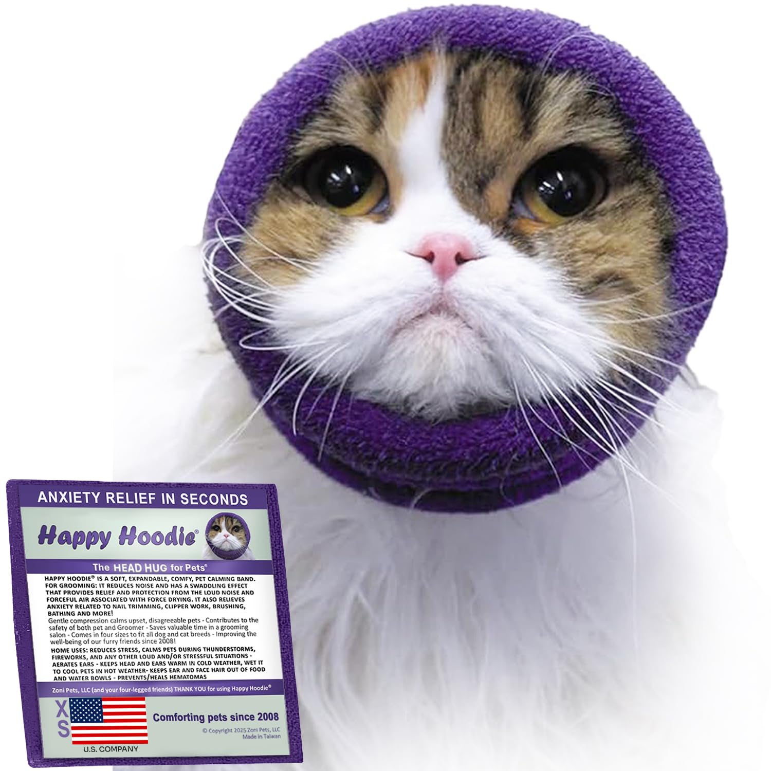 Happy Hoodie The Original Dog & Cat Calming Band - American Brand - Anxiety Relief/Noise Protection-Grooming-Thunder-Fireworks (Large, Blue) - Since 2008