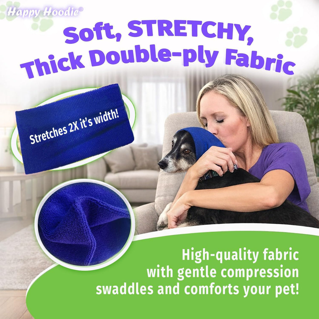 Happy Hoodie The Original Dog & Cat Calming Band - American Brand - Anxiety Relief/Noise Protection-Grooming-Thunder-Fireworks (Large, Blue) - Since 2008