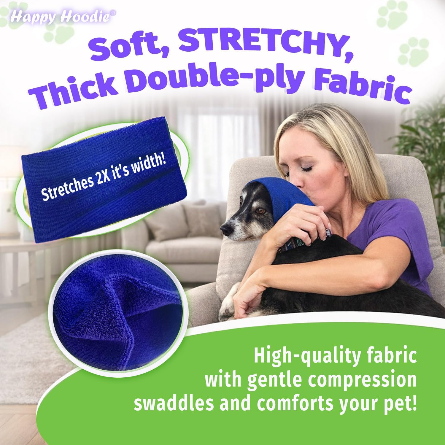 Happy Hoodie The Original Dog & Cat Calming Band - American Brand - Anxiety Relief/Noise Protection-Grooming-Thunder-Fireworks (Large, Blue) - Since 2008