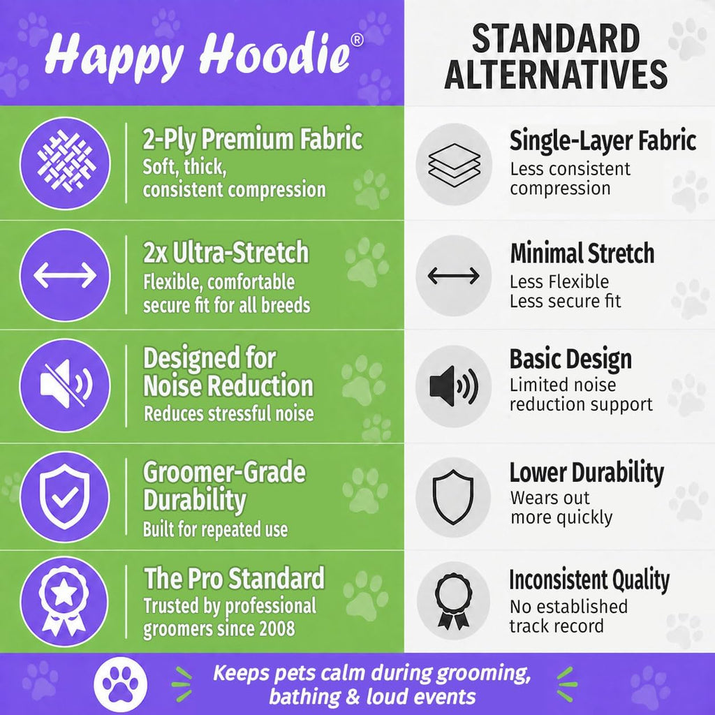 Happy Hoodie The Original Dog & Cat Calming Band - American Brand - Anxiety Relief/Noise Protection-Grooming-Thunder-Fireworks (Large, Blue) - Since 2008