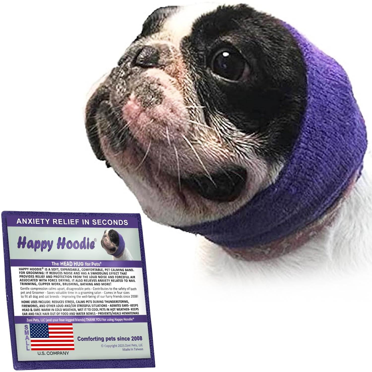 Happy Hoodie The Original Dog & Cat Calming Band - American Brand - Anxiety Relief/Noise Protection-Grooming-Thunder-Fireworks (Large, Blue) - Since 2008