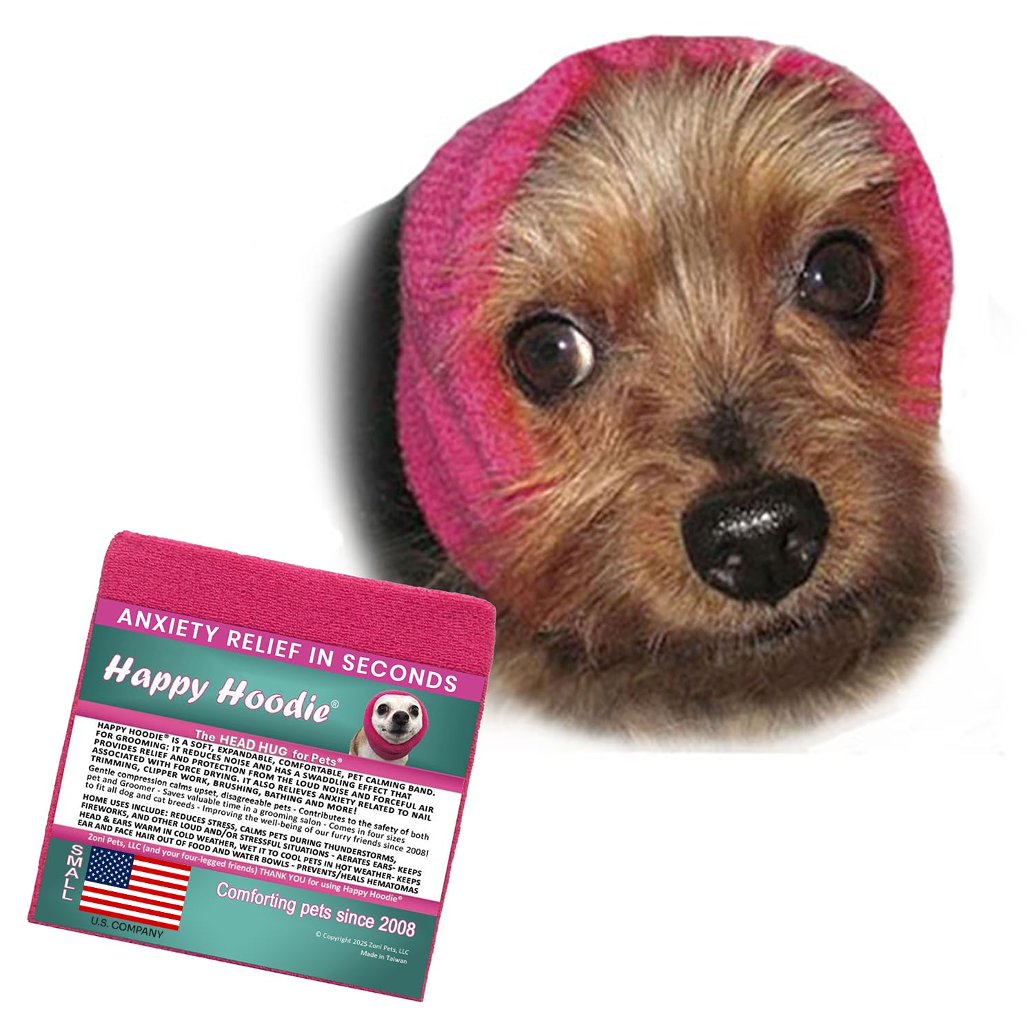 Happy Hoodie The Original Dog & Cat Calming Band - American Brand - Anxiety Relief/Noise Protection-Grooming-Thunder-Fireworks (Large, Blue) - Since 2008