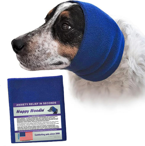 Happy Hoodie The Original Dog & Cat Calming Band - American Brand - Anxiety Relief/Noise Protection-Grooming-Thunder-Fireworks (Large, Blue) - Since 2008