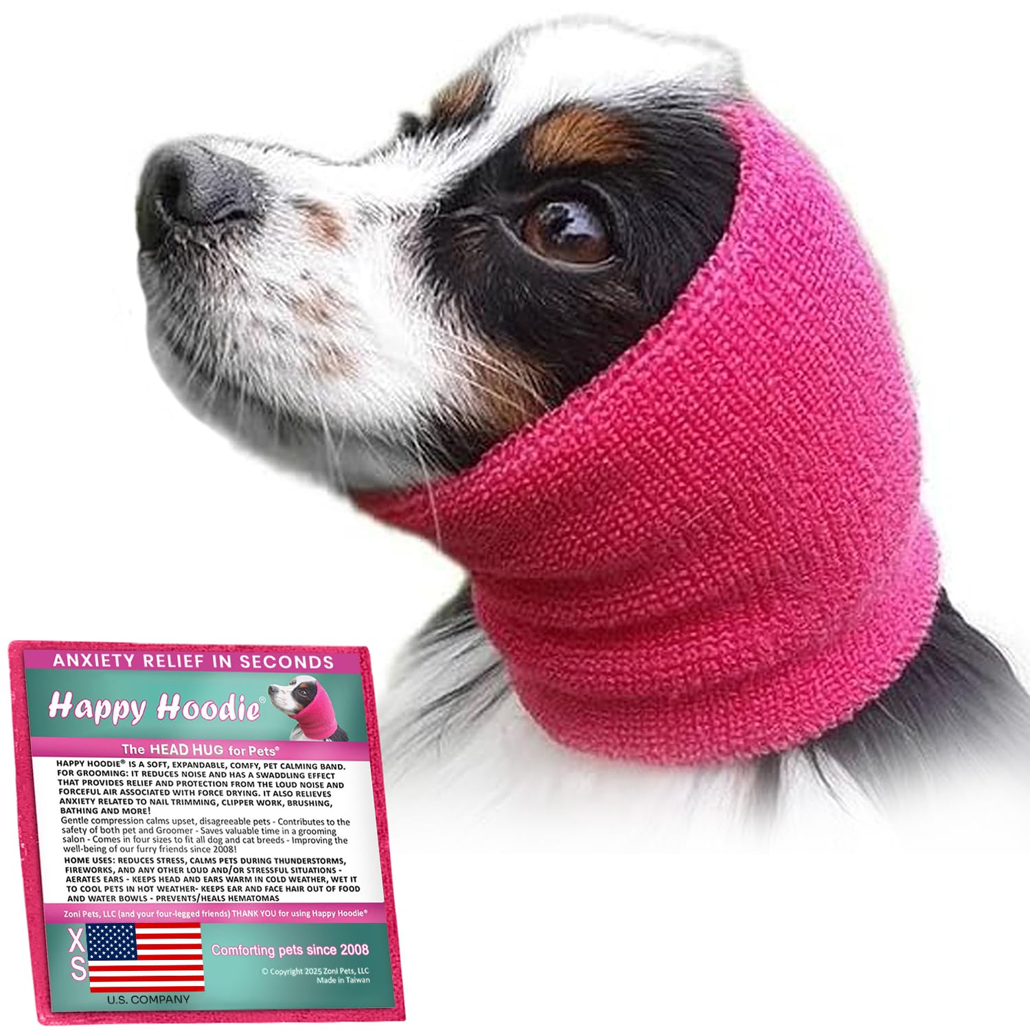 Happy Hoodie The Original Dog & Cat Calming Band - American Brand - Anxiety Relief/Noise Protection-Grooming-Thunder-Fireworks (Large, Blue) - Since 2008