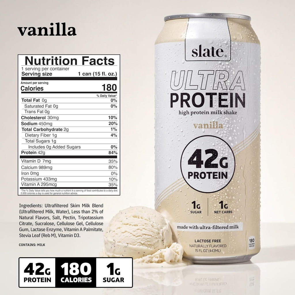 Slate Milk Vanilla Ultra 42g High Protein Milk Shake (12 Cans)