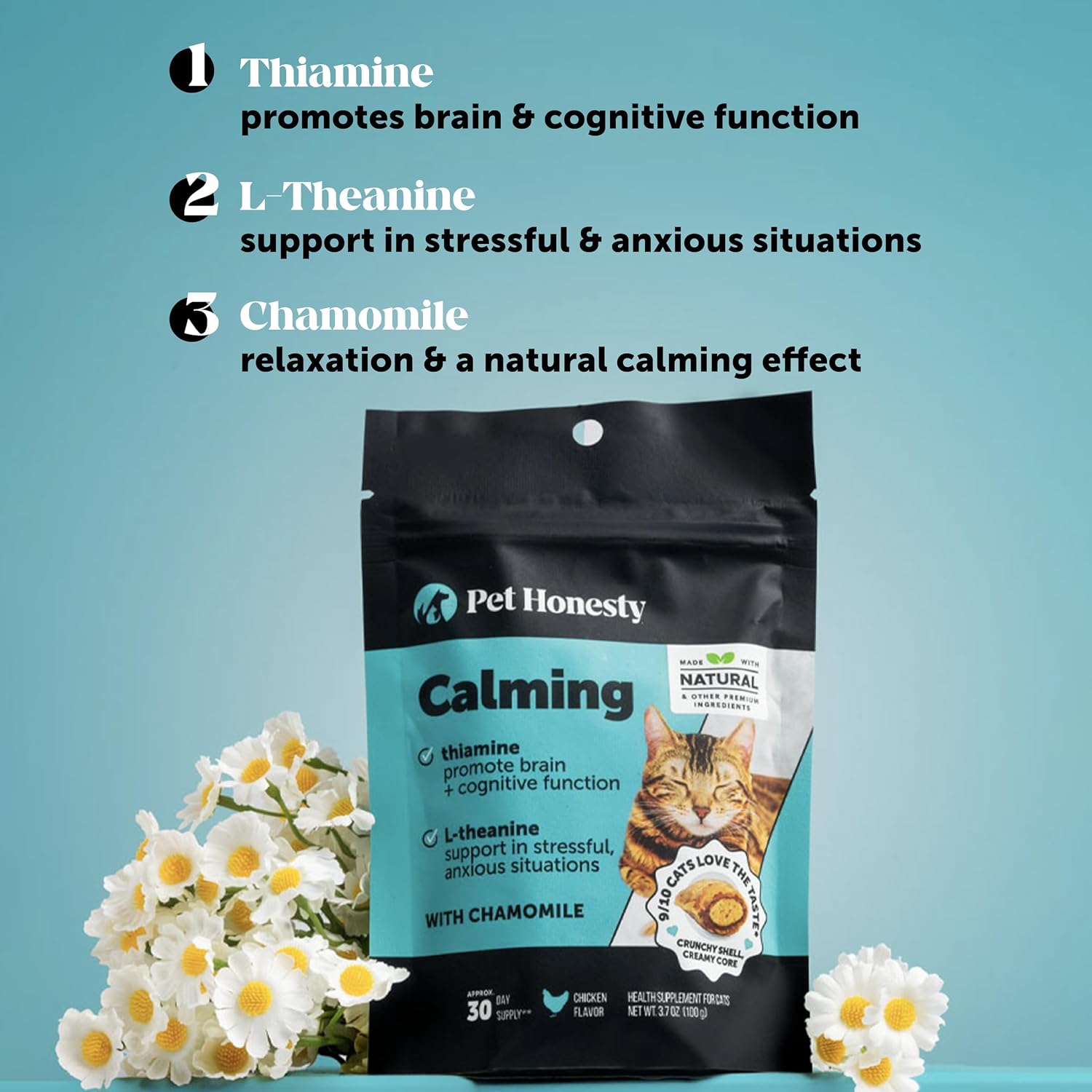 Cat Calming Treats for Anxiety Relief - Dual Texture Crunchy Creamy Calming Chews for Cats - Feline Stress Relief Behavior Support for Travel, Vet Visits, Grooming, Separation Anxiety (30-Day Supply)