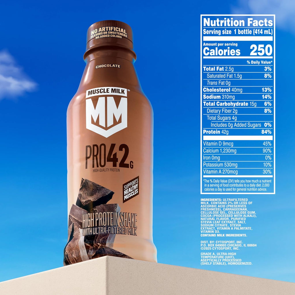 Muscle Milk Pro High Protein Shake, Chocolate, 14 fl oz Bottles, (12 Pack)