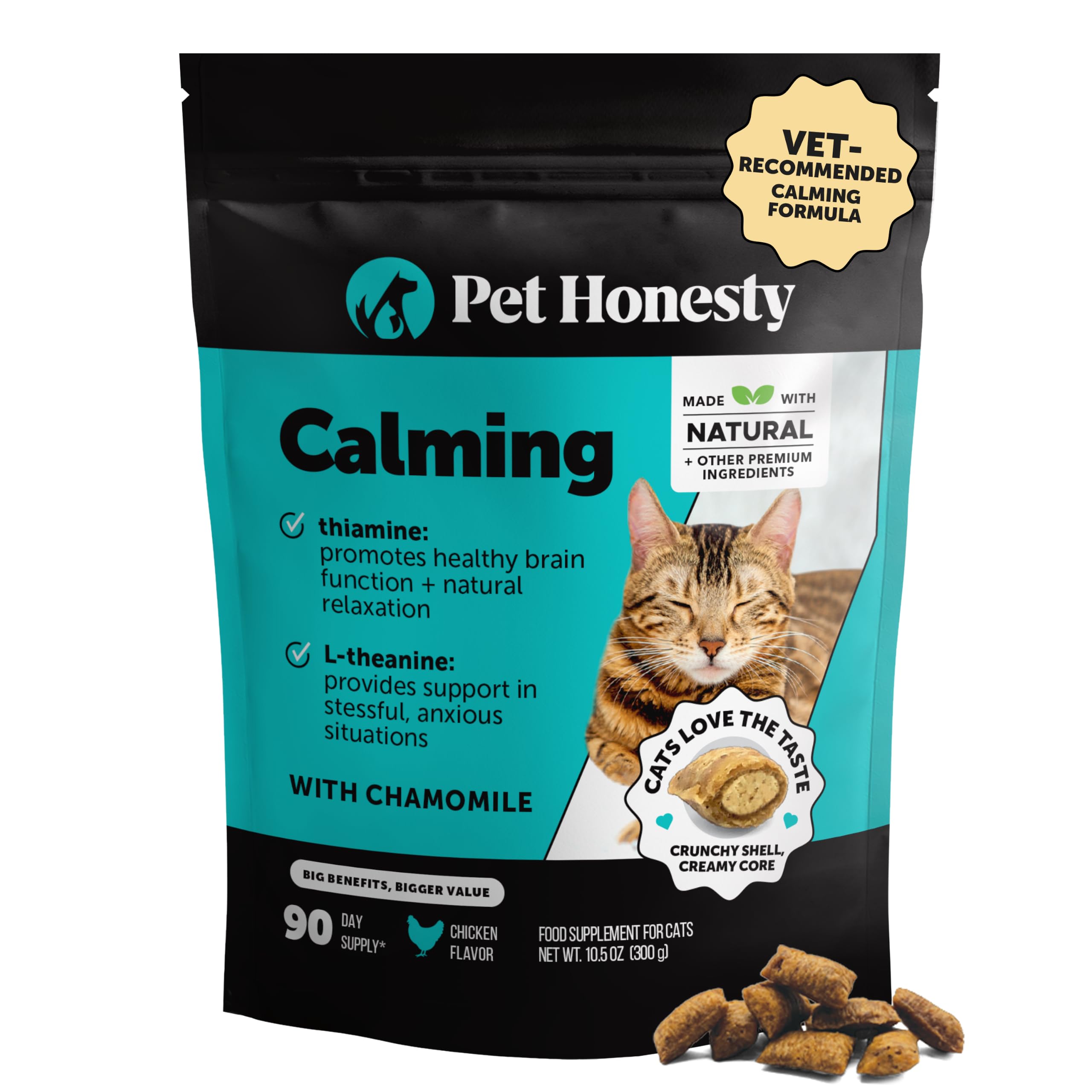 Cat Calming Treats for Anxiety Relief - Dual Texture Crunchy Creamy Calming Chews for Cats - Feline Stress Relief Behavior Support for Travel, Vet Visits, Grooming, Separation Anxiety (30-Day Supply)