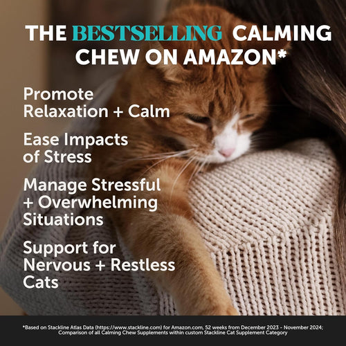 Cat Calming Treats for Anxiety Relief - Dual Texture Crunchy Creamy Calming Chews for Cats - Feline Stress Relief Behavior Support for Travel, Vet Visits, Grooming, Separation Anxiety (30-Day Supply)