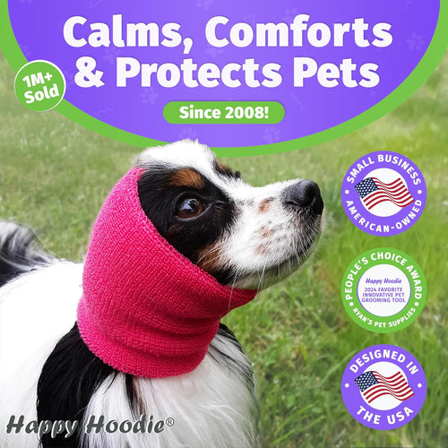 Happy Hoodie The Original Dog & Cat Calming Band - American Brand - Anxiety Relief/Noise Protection-Grooming-Thunder-Fireworks (Large, Blue) - Since 2008
